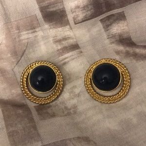 Vintage Gold and navy statement earrings